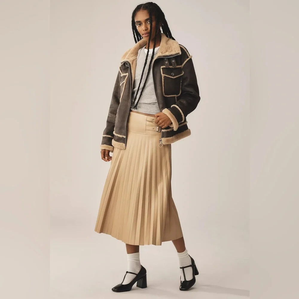 Anthropologie NVLT SHEARLING BIKER JACKET Style No.  4115910370020 BROWN… - Picture 4 of 4